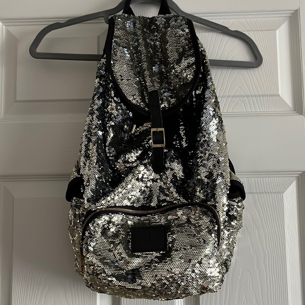 Gold Sequined. Victoria Secret. Pink. Backpack.